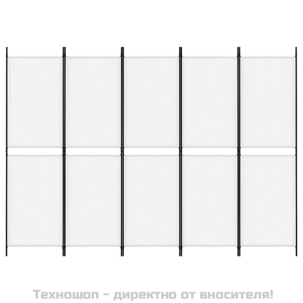 Параван за стая, 5 панела, бял, 250x180 см, текстил