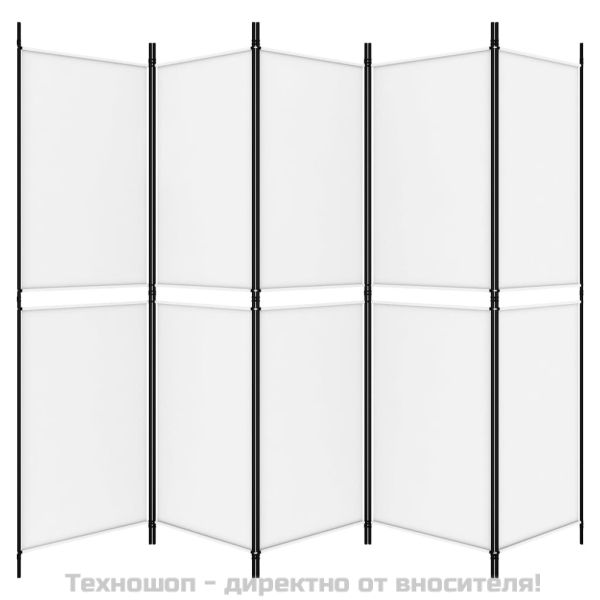 Параван за стая, 5 панела, бял, 250x180 см, текстил