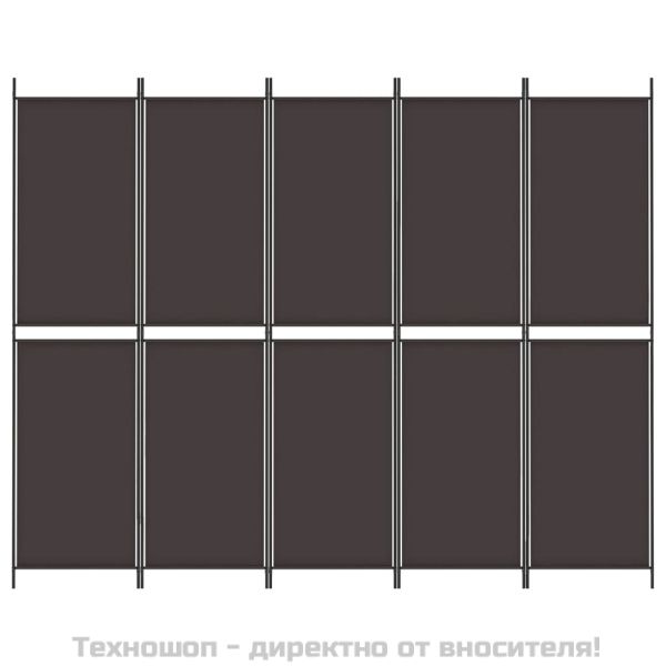 Параван за стая, 5 панела, кафяв, 250x200 см, плат