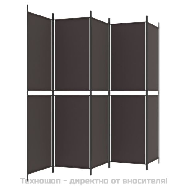Параван за стая, 5 панела, кафяв, 250x200 см, плат