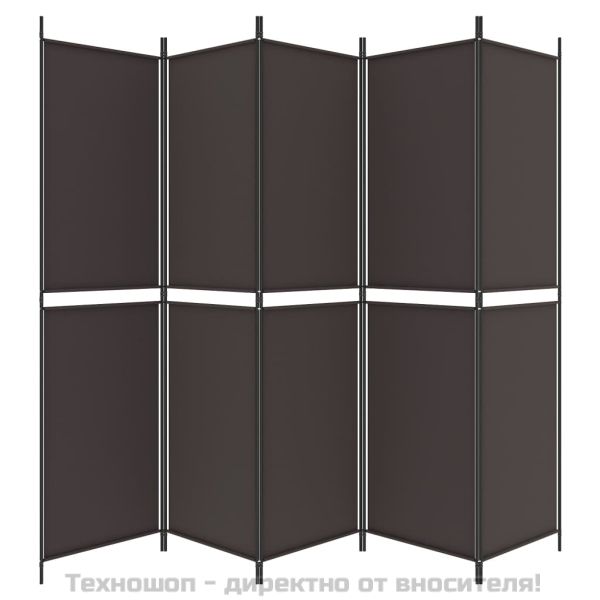 Параван за стая, 5 панела, кафяв, 250x200 см, плат