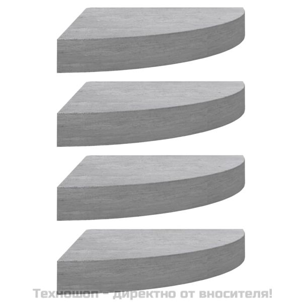 Стенни ъглови рафтове, 4 бр, бетонно сиво, 35x35x3,8 см, МДФ