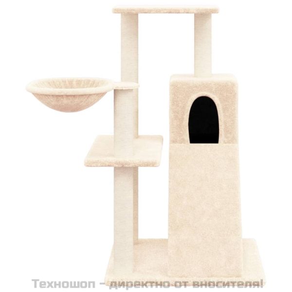 Котешко дърво със сизалени стълбове, кремаво, 82 см