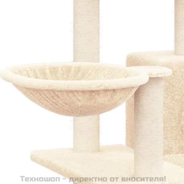Котешко дърво със сизалени стълбове, кремаво, 82 см