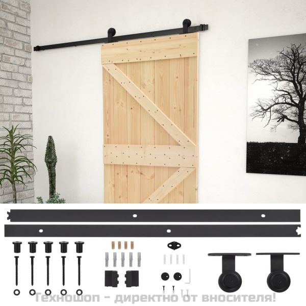 Плъзгаща врата с монтажни части, 80x210 см, борово дърво масив