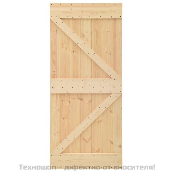 Плъзгаща врата с монтажни части, 80x210 см, борово дърво масив