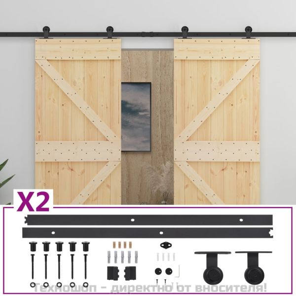 Плъзгаща врата с монтажни части, 80x210 см, борово дърво масив