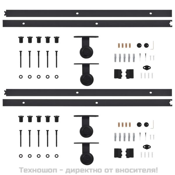 Механизми за плъзгаща врата, 2 бр, 183 см, стомана, черни