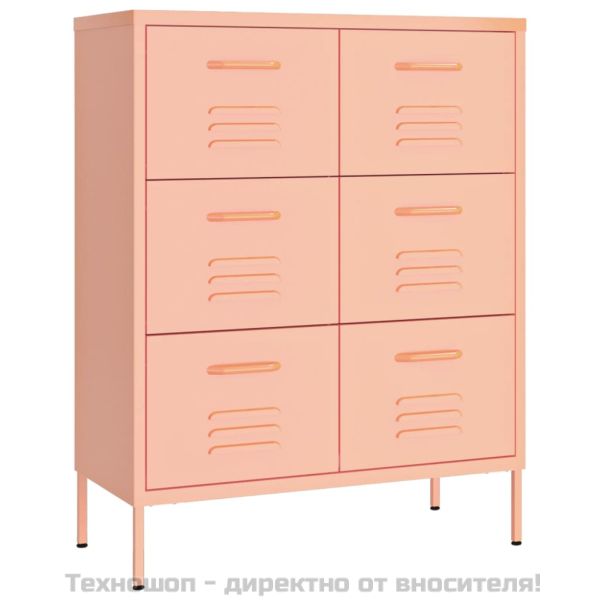 Шкаф с чекмеджета, розов, 80х35х101,5 см, стомана