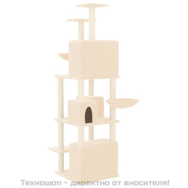 Котешко дърво със сизалени стълбове, кремаво, 180 см