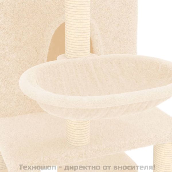 Котешко дърво със сизалени стълбове, кремаво, 180 см