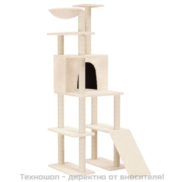 Котешко дърво със сизалени стълбове, кремаво, 166 см