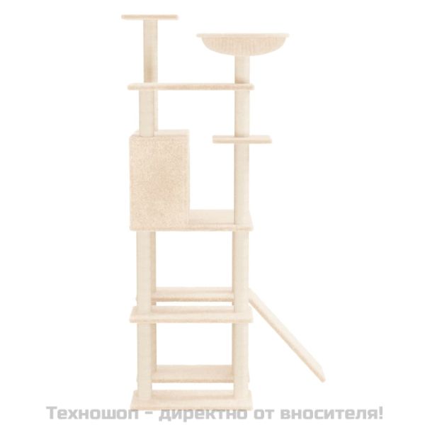 Котешко дърво със сизалени стълбове, кремаво, 166 см