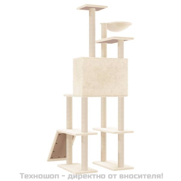 Котешко дърво със сизалени стълбове, кремаво, 166 см