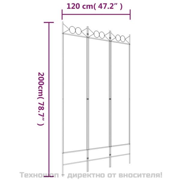 Параван за стая, 3 панела, бял, 120x200 см, текстил