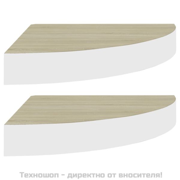 Стенни ъглови рафтове, 2 бр, дъб и бяло, 25x25x3,8 см, МДФ