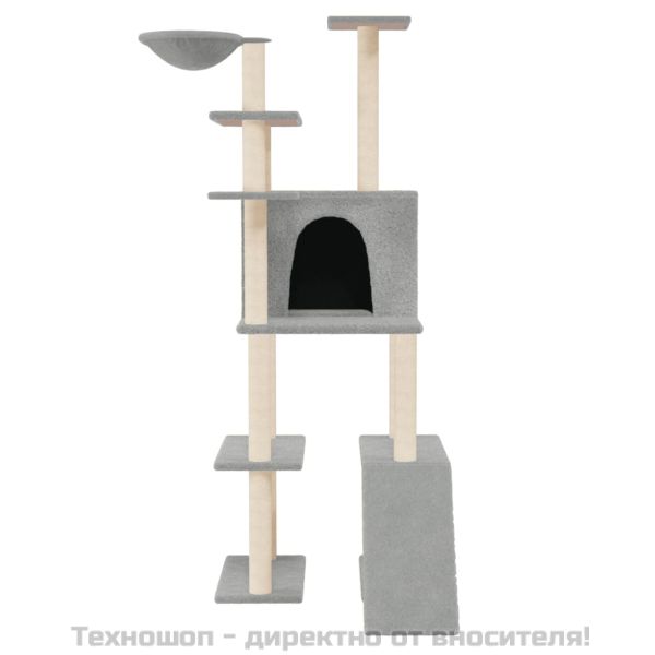 Котешко дърво със сизалени стълбове, светлосиво, 166 см