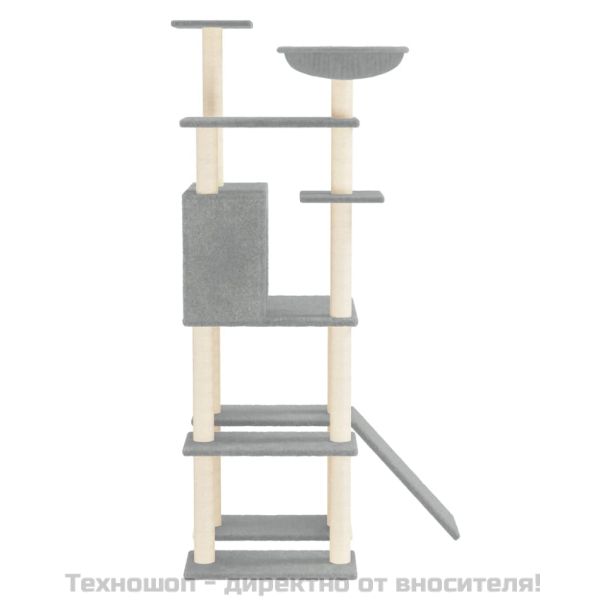 Котешко дърво със сизалени стълбове, светлосиво, 166 см