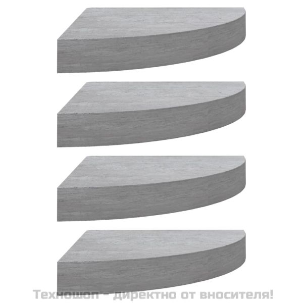 Стенни ъглови рафтове, 4 бр, бетонно сиво, 25x25x3,8 см, МДФ