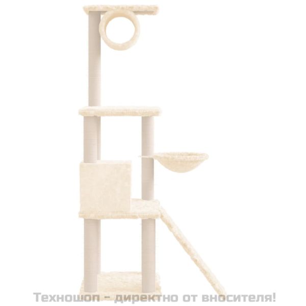Котешко дърво със сизалени стълбове, кремаво, 131 см