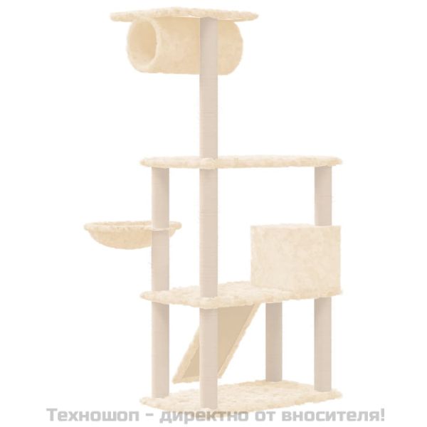 Котешко дърво със сизалени стълбове, кремаво, 131 см