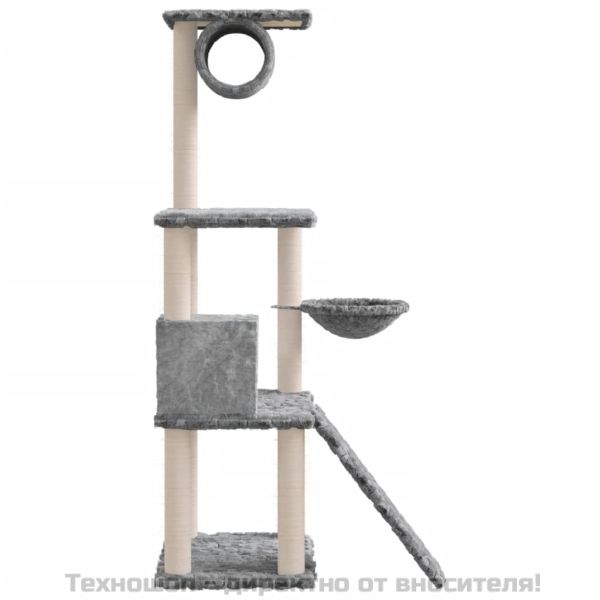 Котешко дърво със сизалени стълбове, светлосиво, 131 см