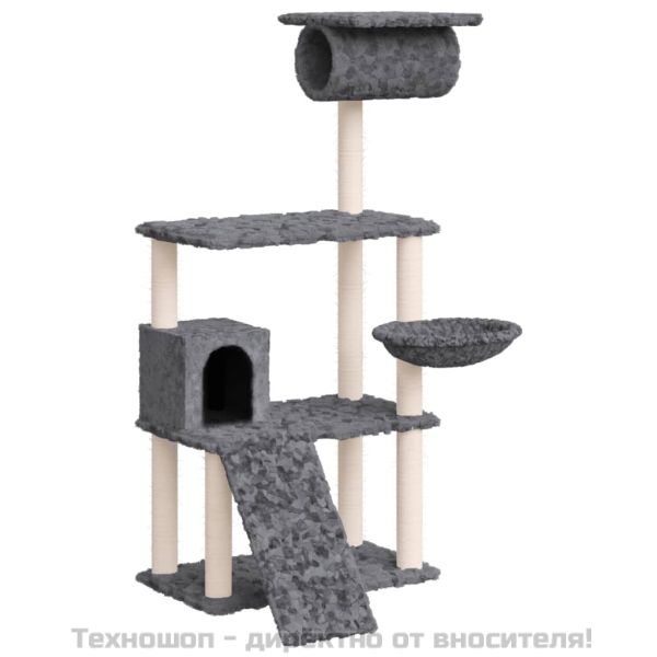 Котешко дърво със сизалени стълбове, тъмносиво, 131 см