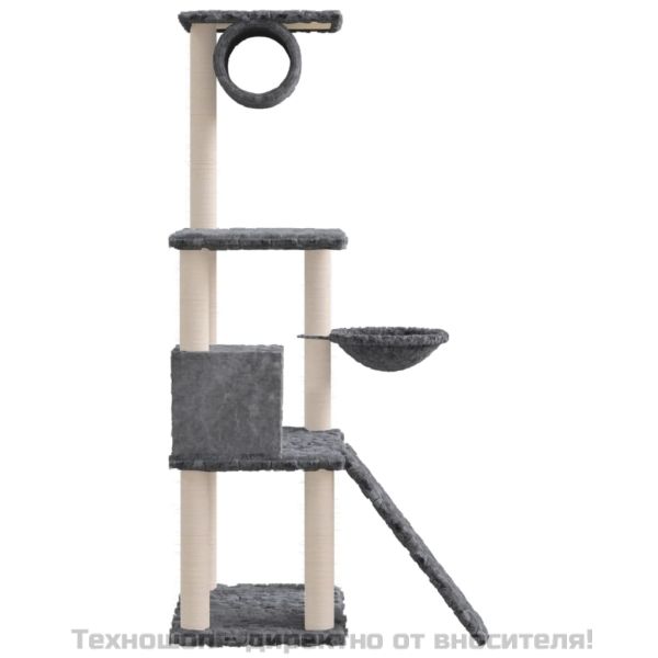 Котешко дърво със сизалени стълбове, тъмносиво, 131 см