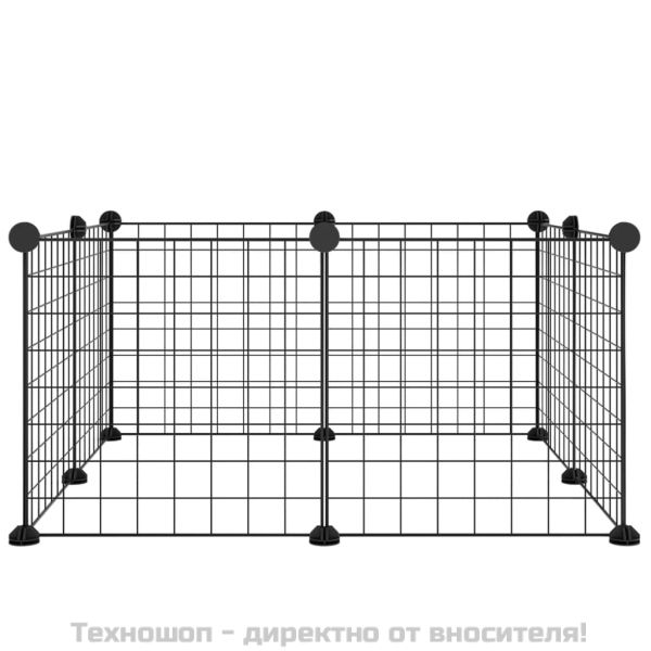 8-панелен кът за домашни любимци, черен, 35x35 см, стомана
