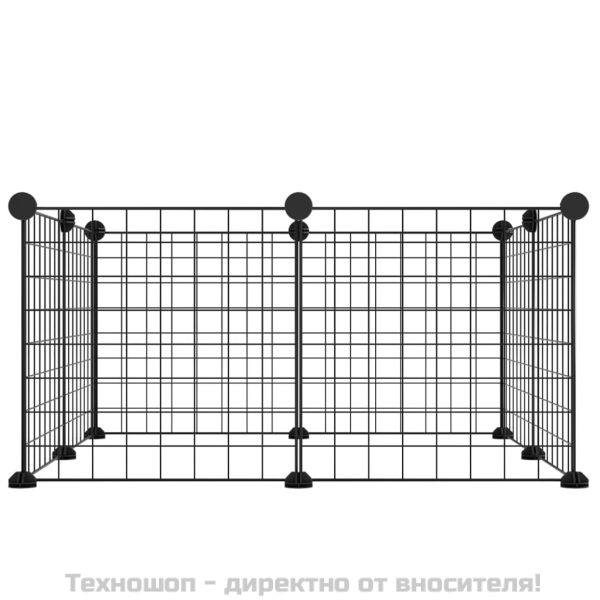 8-панелен кът за домашни любимци, черен, 35x35 см, стомана
