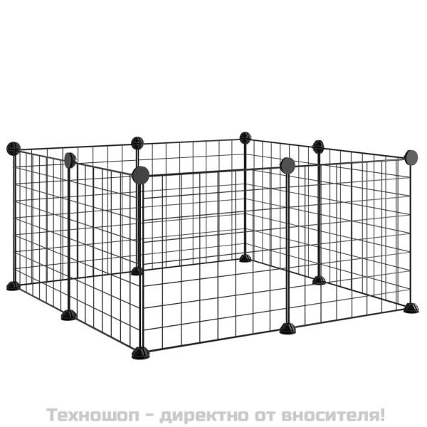 8-панелен кът за домашни любимци, черен, 35x35 см, стомана