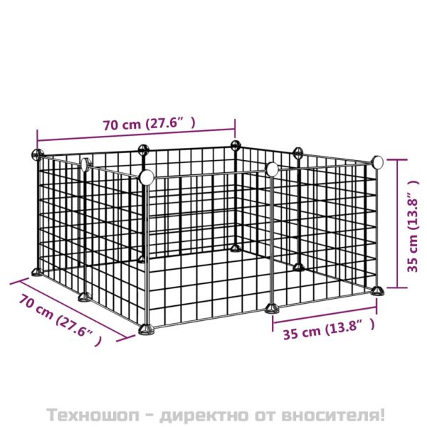 8-панелен кът за домашни любимци, черен, 35x35 см, стомана