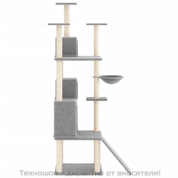 Котешко дърво със сизалени стълбове, светлосиво, 175 см