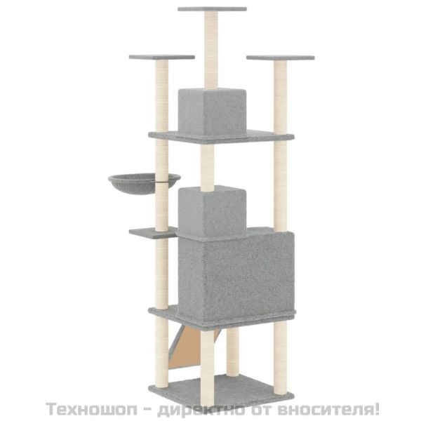 Котешко дърво със сизалени стълбове, светлосиво, 175 см