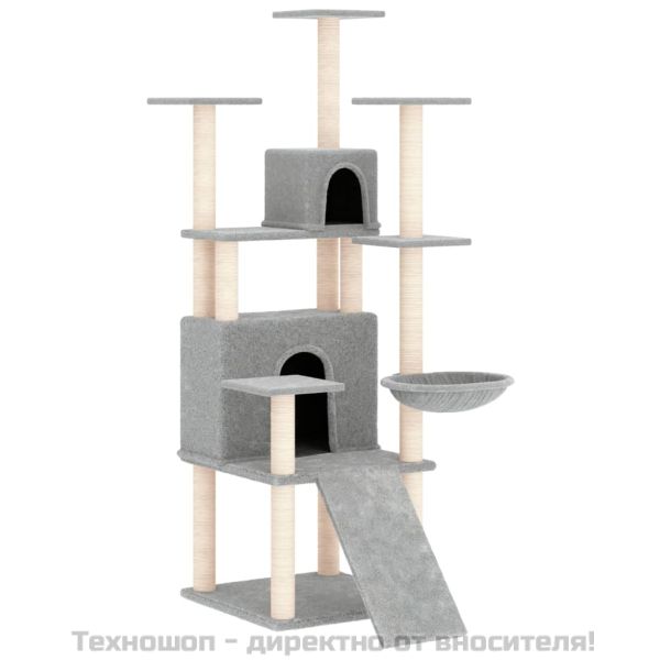 Котешко дърво със сизалени стълбове, светлосиво, 154 см