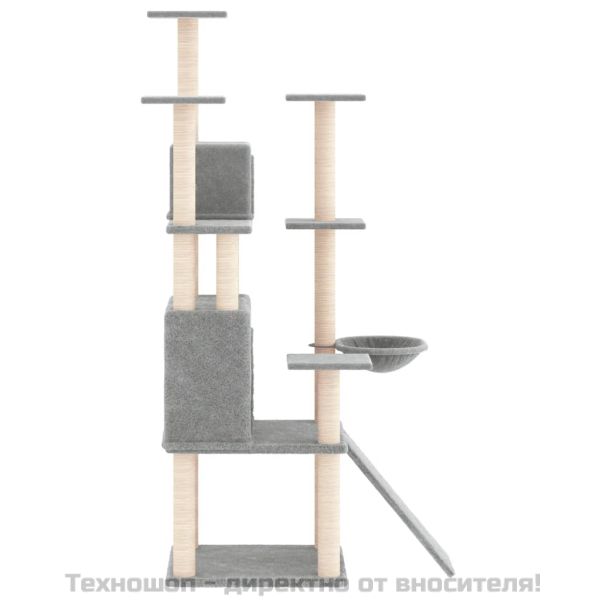 Котешко дърво със сизалени стълбове, светлосиво, 154 см