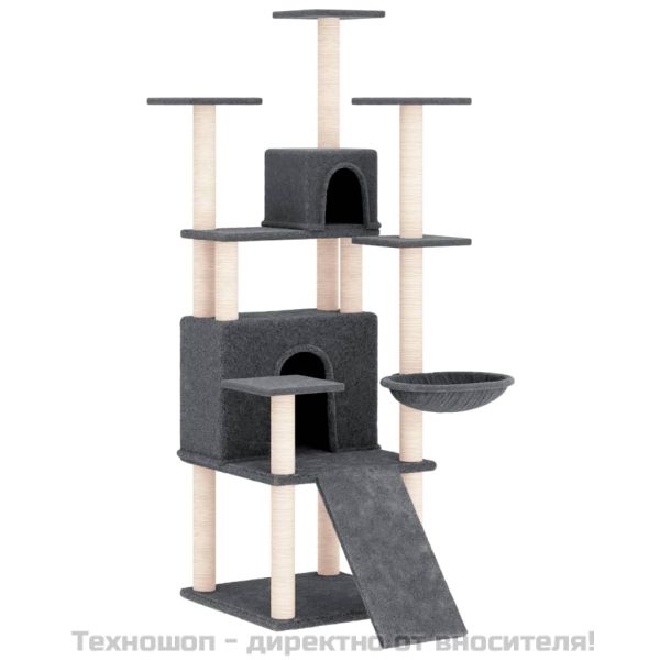Котешко дърво със сизалени стълбове, тъмносиво, 154 см