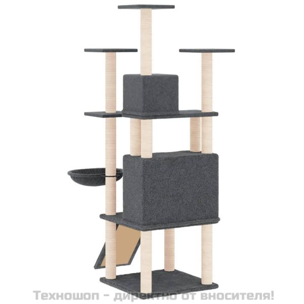 Котешко дърво със сизалени стълбове, тъмносиво, 154 см