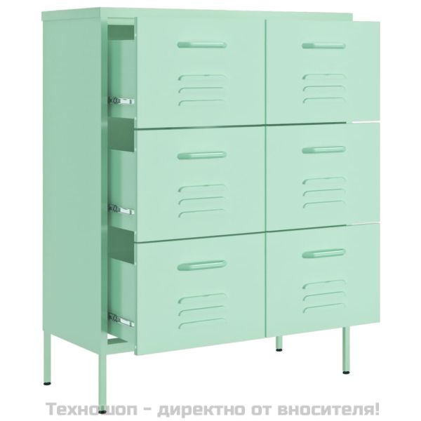 Шкаф с чекмеджета, ментово зелено, 80х35х101,5 см, стомана