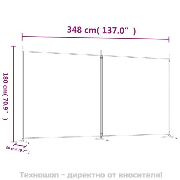 Параван за стая, 2 панела, кафяв, 348x180 см, плат