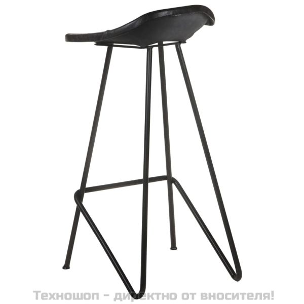 Бар табуретки, 4 бр, черни, естествена кожа