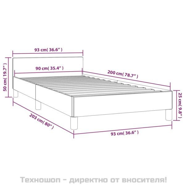 Рамка за легло без матрак, светлосива, 90x200 см, кадифе