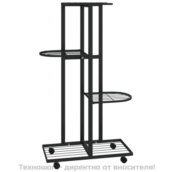 4-етажна стойка за цветя на колела, 44x23x80 см, черна, желязо