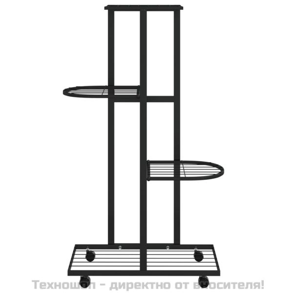 4-етажна стойка за цветя на колела, 44x23x80 см, черна, желязо