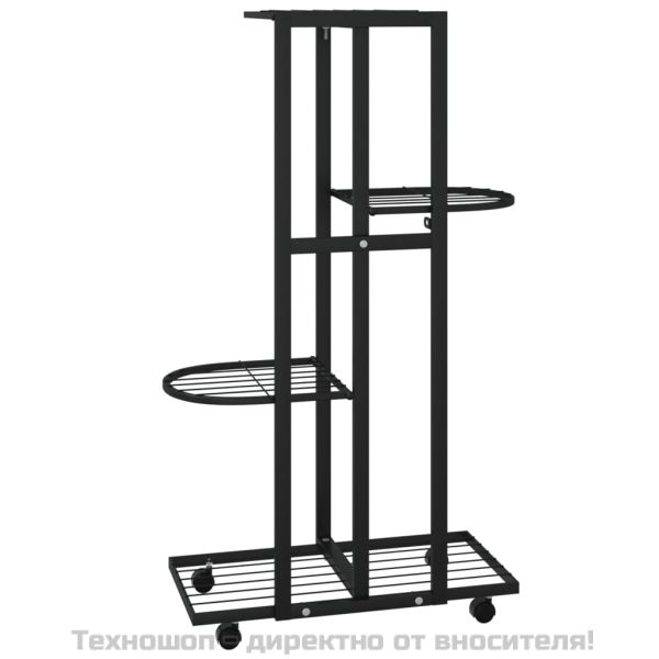 4-етажна стойка за цветя на колела, 44x23x80 см, черна, желязо