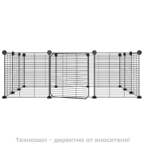 Клетка за домашни любимци с 12 панела и врата, черна, 35x35 см, стомана