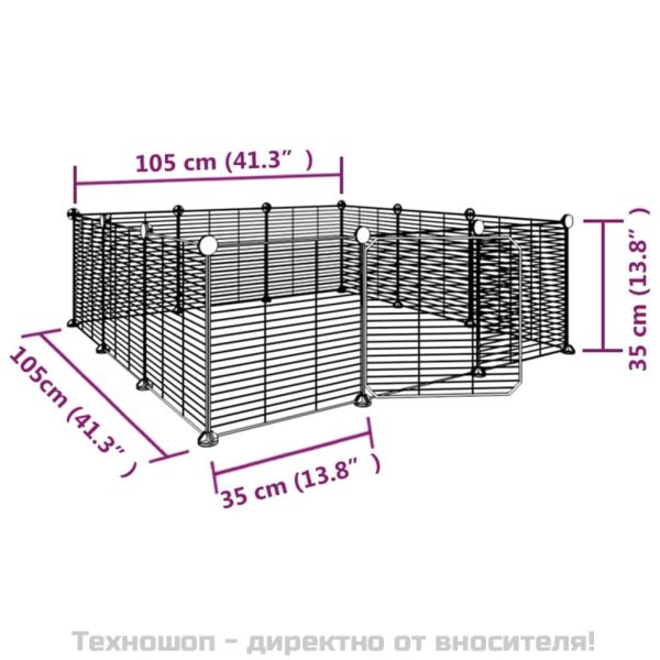 Клетка за домашни любимци с 12 панела и врата, черна, 35x35 см, стомана