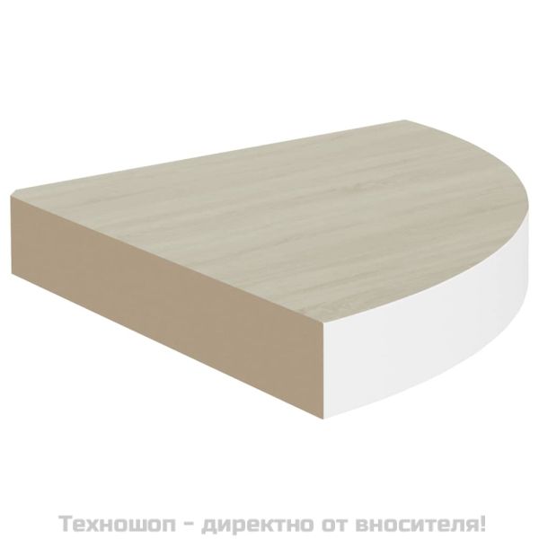 Стенен ъглов рафт, дъб и бяло, 25x25x3,8 см, МДФ