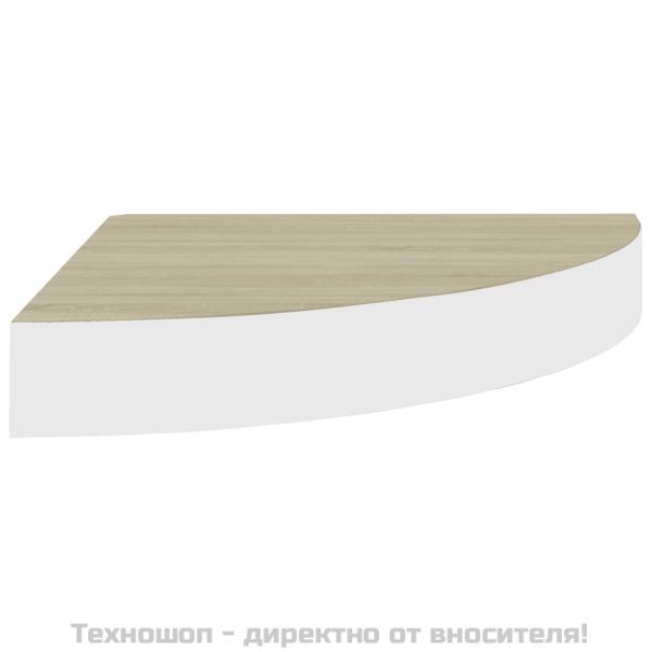 Стенен ъглов рафт, дъб и бяло, 25x25x3,8 см, МДФ