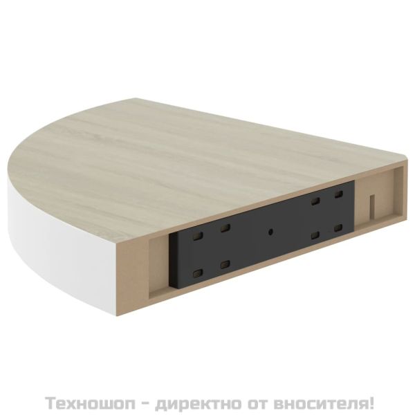 Стенен ъглов рафт, дъб и бяло, 25x25x3,8 см, МДФ